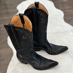 The Old Gringo Studded Black Leather Cowboy Boots, size 7.5